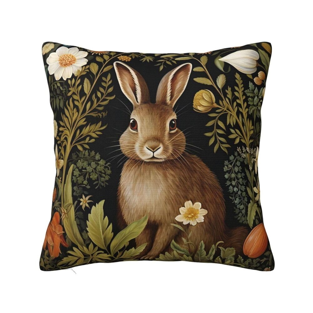 7693 Vintage Rabbit William Morris Style Throw Pillow Cover Soft Decorative